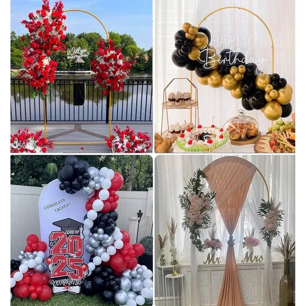 Vincidern 6.6 FT Metal Wedding Arch Backdrop Stand, 96 Balloons and Beige Cover
